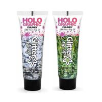 Paintglow Chunky Glittergel voor lichaam en gezicht - 2 tubes - zilver en groen - 12 ml - thumbnail