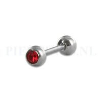 Tongpiercing met rood kristal