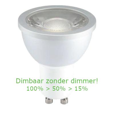 LED GU10 Spot - 5 Watt - 2700K - 400 Lm - 3 staps dimbaar LED GU10 Spot - 5 Watt - 2700K - 400 Lm - 3 staps dimbaar
