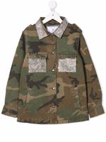 Philipp Plein Junior surchemise strassée à motif camouflage - Vert - thumbnail