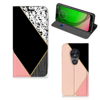 Motorola Moto G7 Play Stand Case Zwart Roze Vormen - thumbnail