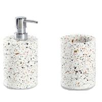 Badkamer/toilet set - 2 stuks - wit - terrazzo design - keramiek