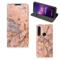 Motorola One Macro Standcase Marmer Oranje