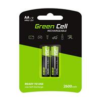 Green Cell 2600 mAh 1,2 V 2 stuks voorgeladen Ni-MH AA-batterijen, AA/mignon, direct te gebruiken, sterke prestaties, lage zelfontlading, oplaadbare batterij, zonder geheugeneffect