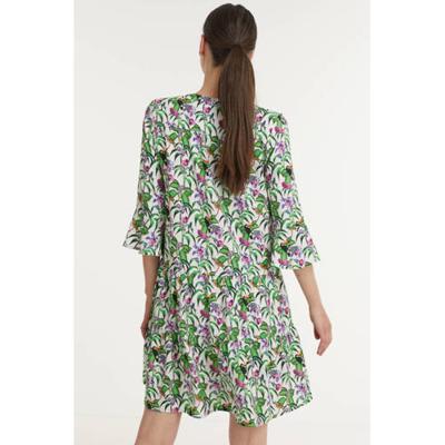 Smashed Lemon A-lijn jurk met all over print en plooien wit/groen/paars