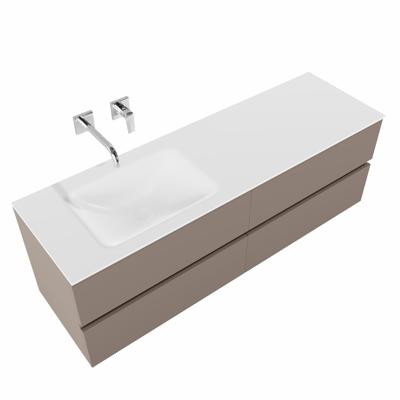 Badkamermeubel Mondiaz Vica 150x50x45cm Smoke MDF 4 Lades Softclose Solid Surface Wastafel Cloud Links Zonder Kraangat