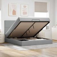 vidaXL Ottoman bed met matras en LED's 180x200cm stof lichtgrijs