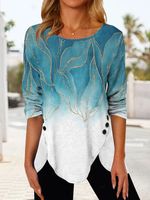 Gradient tulip-shaped hem button loose tunic T-shirt