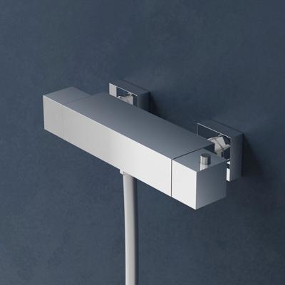 Douchekraan Hotbath Bloke 15cm Hartafstand Thermostatisch Opbouw Vierkant Glans Chroom 2 Greeps