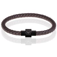 Memphis armband leer met edelstaal Donkerbruin Zwart-24cm