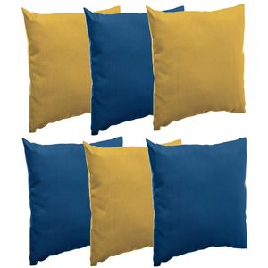 Bank/sier/tuin kussens voor binnen/buiten set 6x stuks geel/blauw 40 x 40 cm