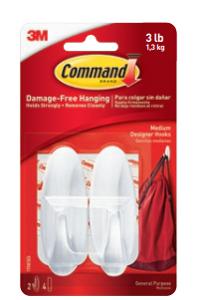 3M Command-medium Designer-haak (l x b x h) 79 x 29 x 29 mm Wit Inhoud: 2 stuk(s)