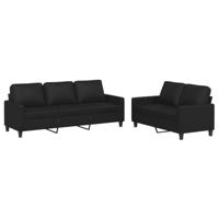 vidaXL 2-delige Loungeset met kussens kunstleer zwart, fauteuil, 3-zitsbank, sofa, 2-zitsbank, bank, 2 zitsbank, zitbank, fauteuil stoel, 2 zits bank