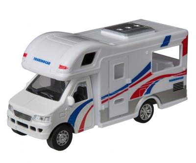 Happy People Touringcar camper 12 cm wit/blauw/rood