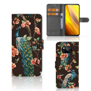 Xiaomi Poco X3 | Poco X3 Pro Telefoonhoesje met Pasjes Pauw met Bloemen