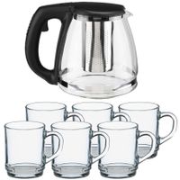 Glazen theepot met filter/infuser van 1,2 liter met 6x stuks theeglazen van 260 ml