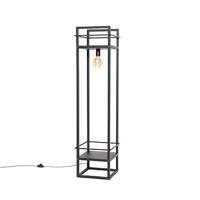 QAZQA - Industrieel | Industrie vloerlamp zwart - Cage Rack | Woonkamer | Slaapkamer | Keuken - Staal Langwerpig - E27 Geschikt voor LED - Max. 1 x 60 Watt