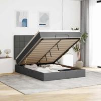 vidaXL Ottoman bed met matras en LED's 140x190cm stof donkergrijs, bedframe, ottoman bedframe, bedframe met opbergruimte onder het bed, bedframe met opbergruimte