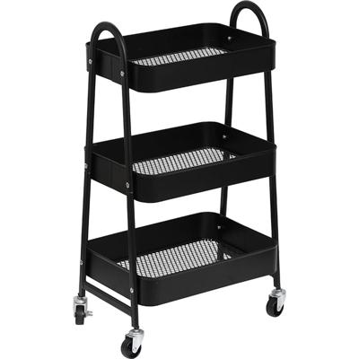 Multifunctionele Trolley 3 Laags - Opbergtrolley - Tafel op wieltjes - Industriële trolley- Karretje op wielen - Serveerwagen - Metaal - Zwart - 79x43x31cm - Keuken - Woonkamer - Slaapkamer