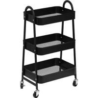 Multifunctionele Trolley 3 Laags - Opbergtrolley - Tafel op wieltjes - Industriële trolley- Karretje op wielen - Serveerwagen - Metaal - Zwart - 79x43x31cm - Keuken - Woonkamer - Slaapkamer
