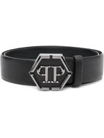 Philipp Plein ceinture en cuir à boucle logo Hexagon - Noir