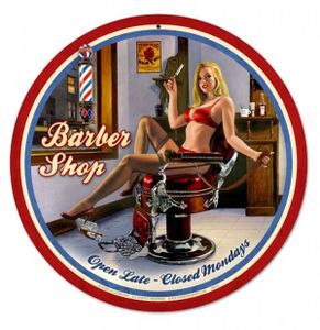 Barber Shop Pin-Up Open Late Zwaar Metalen Bord - Greg Hildebrandt