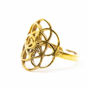 Verstelbare Ring Flower of Life Goudkleurig