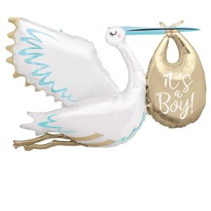 Folieballon Ooievaar &apos;It&apos;s a Boy&apos; Jumbo (157cm)