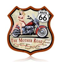 Route 66 Pin Up Bike Zwaar Metalen Bord - thumbnail