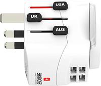SKROSS | 1.302471 | PRO Light USB(4xA) - World | Universele 2- en 3-polige reisadapter met 4 x USB-poorten met 4,8 A. Spanning en vermogen: 100V–700W/250V–1750W. Bescherming tegen elektrische schokken