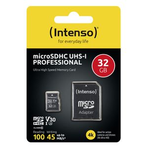 Intenso Professional microSDHC-kaart 32 GB Class 10, UHS-I Incl. SD-adapter