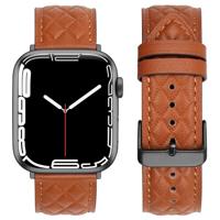 By Qubix - Leren bandje met diamant patroon - Bruin - Compatible met Apple Watch 44mm / 45mm / 46mm / 49mm - Compatible Apple watch bandjes