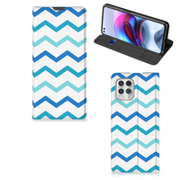 Motorola Moto G100 Hoesje met Magneet Zigzag Blauw - thumbnail