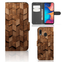 Book Style Case voor Samsung Galaxy A30 Wooden Cubes