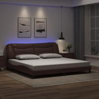 vidaXL Bedframe met LED-verlichting kunstleer bruin 200x200 cm, bed, bed ombouw, tweepersoonsbed, bedbodem, slaapkamermeubel, 2 persoonsbed, logeerbed