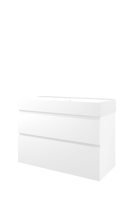 Proline Porselein Loft wastafelonderkast met 2 asymmetrische lades en porseleinen wastafel zonder kraangat 100 x 73 x 46 cm, mat wit