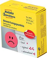 AVERY Zweckform 3859 zelfklevende plakstippen, 250 stuks (negatieve beoordelingspunten op rol in dispenser, Ø 19 mm, sticker droevig gezicht, stickers om af te stemmen, beoordelen en markeren) rood