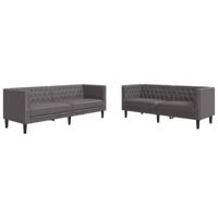 vidaXL 2-delige Loungeset Chesterfield-stijl kunstleer grijs, chesterfield bank, bankstel, bank, loungeset, bankenset, loveseat, zitbank, fauteuil