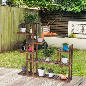 7-Laags Plantenrek Plantenstandaard Houten Plank Displayrek Multifunctioneel Opbergrek Binnen- en Buitenbloemenrek Bruin