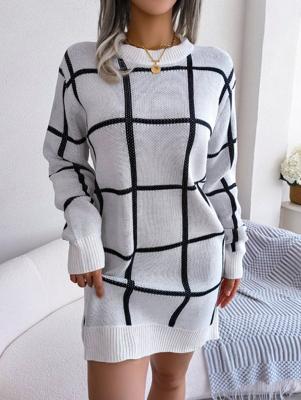 Plaid Casual Sweater Dress With No