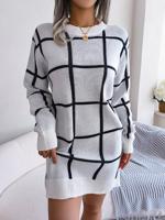 Plaid Casual Sweater Dress With No
