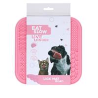 Eat Slow Live Longer Lickmat Quartet - 20 x 20 cm - snuffelmat - anti-kras mat - slowfeeder - 100% siliconen - vaatwasmachinebestendig - roze