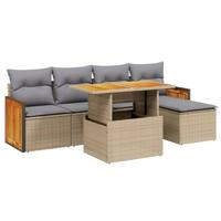 vidaXL 6-delige Loungeset met kussens poly rattan beige, tuinset, tuinmeubel, terrasset, tuinbank, terrasmeubel, loungebank, loungeset tuin