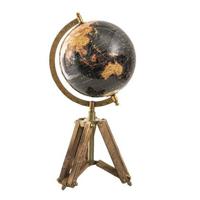 Clayre & Eef Wereldbol 18x16x26 cm Zwart Hout Metaal Globe - thumbnail