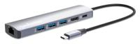 Manhattan 6-in-1 USB C Docking Station Hub - met 100W Power Delivery, 4k HDMI, 3 USB-A 3.0, 1 Gigabit RJ45-poort - Multiport Adapter voor MacBook Air/Pro en andere Type C-apparaten - 3 jaar Mfg