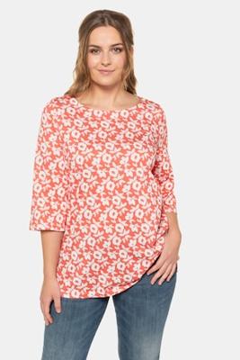 Ulla Popken Shirt, A-lijn, bloemendessin, rechte 3/4 mouwen, zijsplitten - Grote Maten Ulla Popken Shirt, A-lijn, bloemendessin, rechte 3/4 mouwen, zijsplitten - Grote Maten
