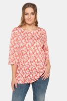 Ulla Popken Shirt, A-lijn, bloemendessin, rechte 3/4 mouwen, zijsplitten - Grote Maten