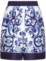 Dolce & Gabbana short en soie à imprimé Majolica - Bleu - thumbnail