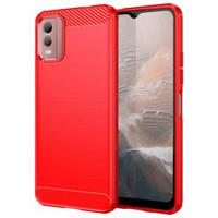 Nokia C32 Geborsteld TPU Hoesje - Koolstofvezel - Rood - thumbnail