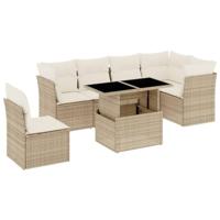 vidaXL 7-delige Loungeset met kussens poly rattan beige